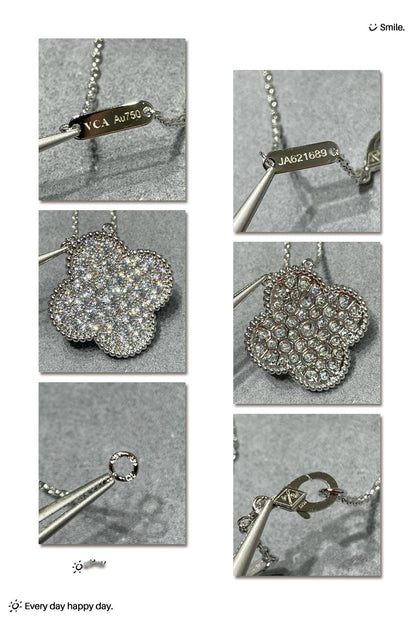 [Aurelle Style]CLOVER 25MM LARGE PENDANT DIAMOND PAVED SILVER NECKLACE