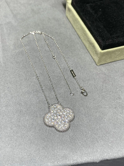 [Aurelle Style]CLOVER 25MM LARGE PENDANT DIAMOND PAVED SILVER NECKLACE