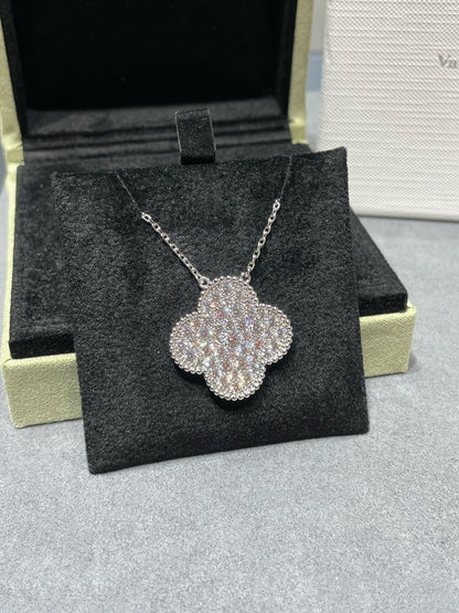 [Aurelle Style]CLOVER 25MM LARGE PENDANT DIAMOND PAVED SILVER NECKLACE