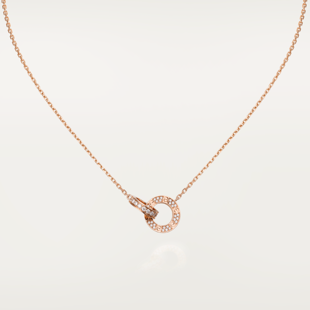 [Aurelle Style]LOVE 7.6MM NECKLACE ROSE GOLD AND SILVER  FULL DIAMOND