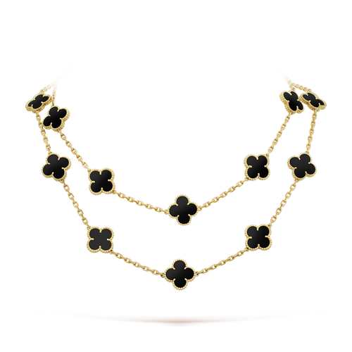 [Aurelle Style]CLOVER 20 MOTIFS ONYX NECKLACE