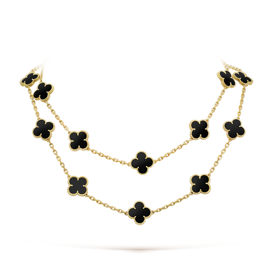 [Aurelle Style]CLOVER 20 MOTIFS ONYX NECKLACE
