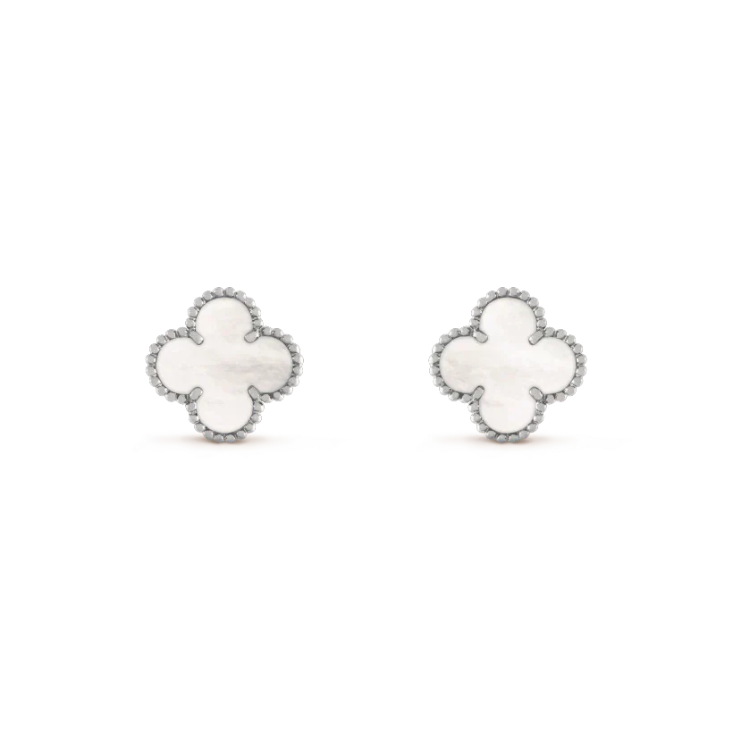 [Aurelle Style]CLOVER MEDIUM 1 MOTIFS  WHITE MOP EARRINGS SILVER