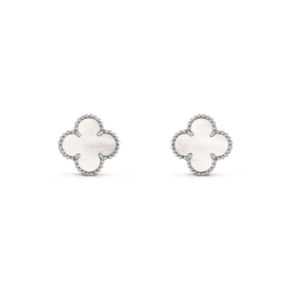 [Aurelle Style]CLOVER MEDIUM 1 MOTIFS  WHITE MOP EARRINGS SILVER
