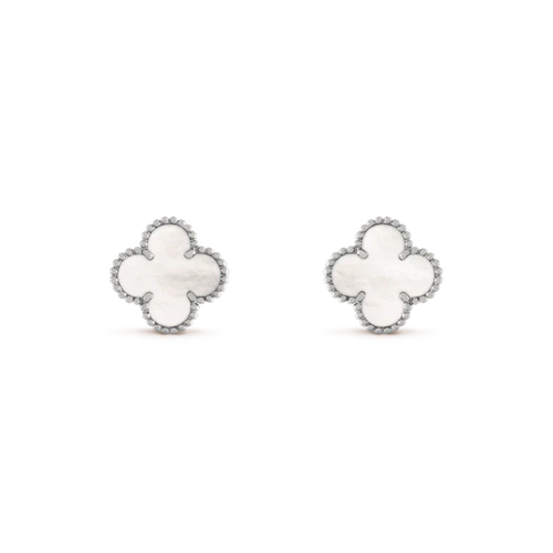 [Aurelle Style]CLOVER MEDIUM 1 MOTIFS  WHITE MOP EARRINGS SILVER