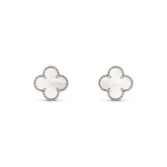 [Aurelle Style]CLOVER MEDIUM 1 MOTIFS  WHITE MOP EARRINGS SILVER