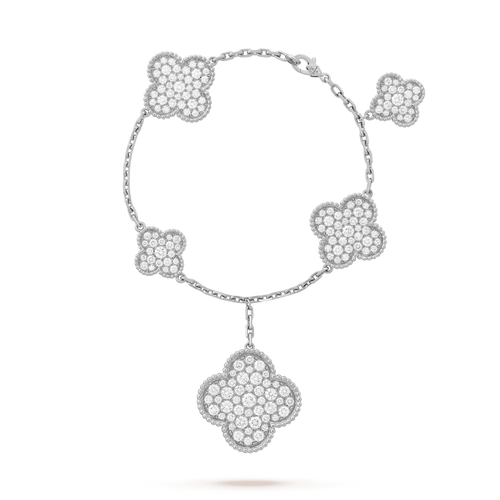 [Aurelle Style]CLOVER 6 MOTIFS SILVER DIAMOND BRACELET