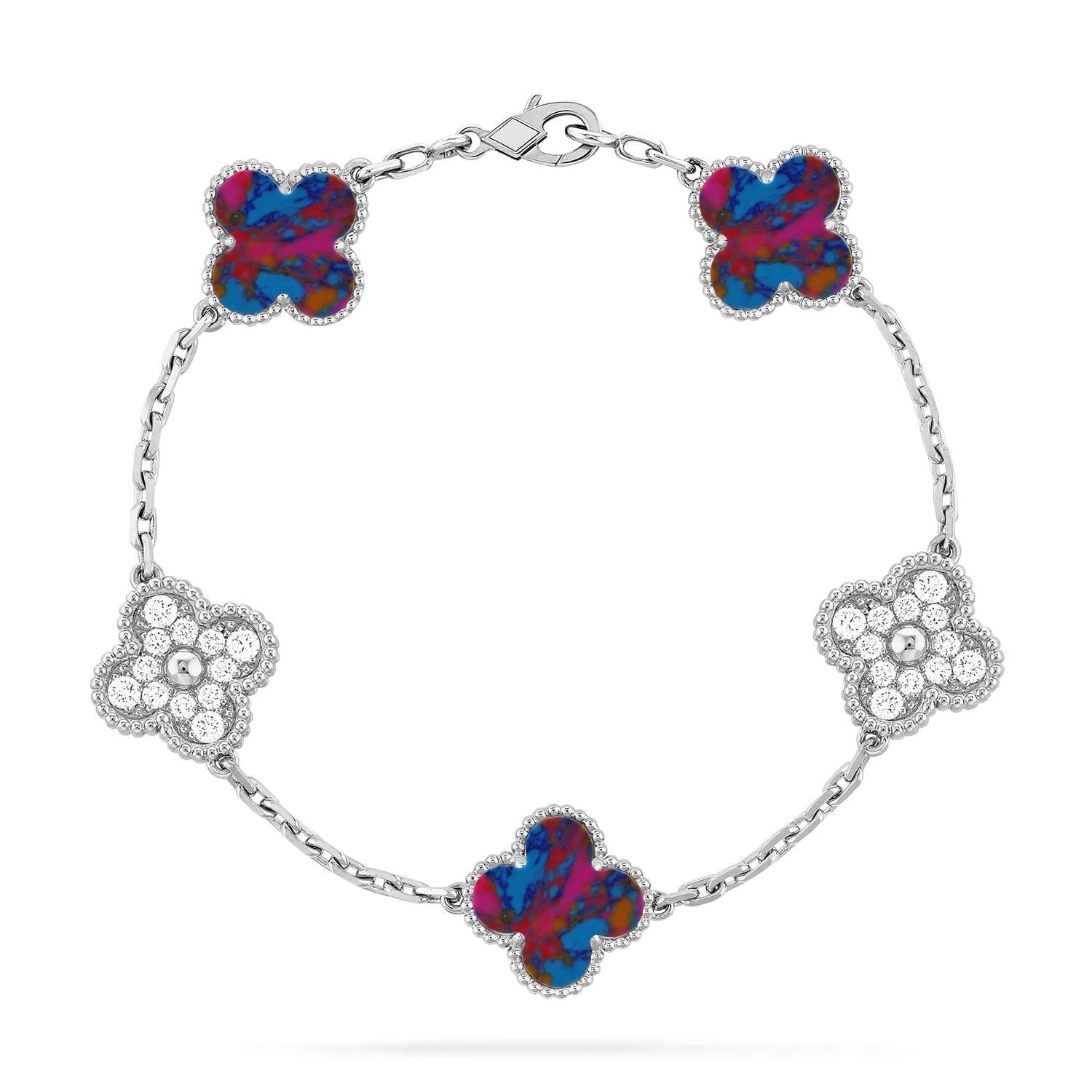 [Aurelle Style]CLOVER 5 MOTIF COLOR GEMSTONES BRACELET COLLECTION