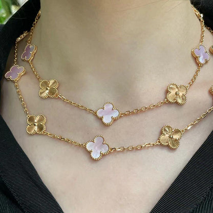 [Aurelle Style]CLOVER 20 MOTIFS LASER PINK MOP NECKLACE