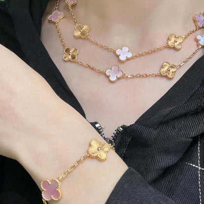 [Aurelle Style]CLOVER 20 MOTIFS LASER PINK MOP NECKLACE