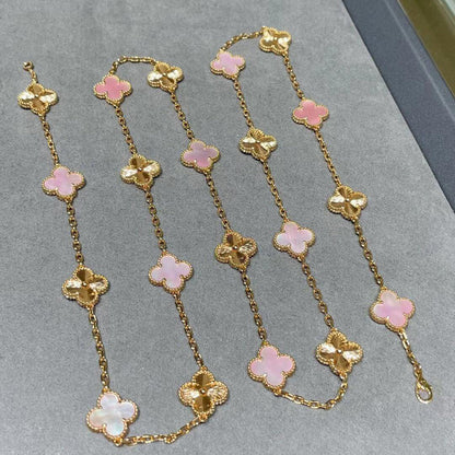 [Aurelle Style]CLOVER 20 MOTIFS LASER PINK MOP NECKLACE