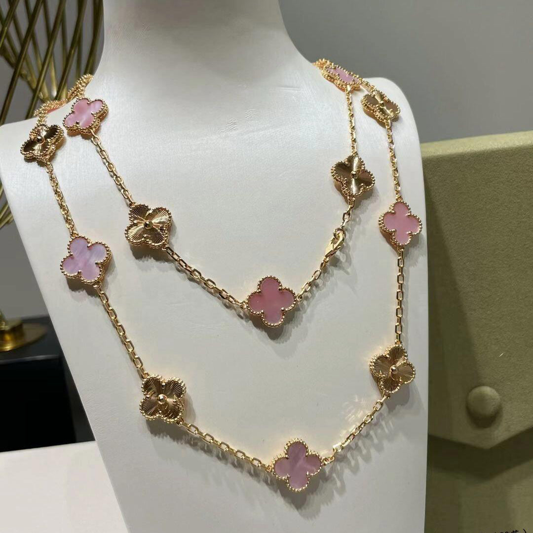 [Aurelle Style]CLOVER 20 MOTIFS LASER PINK MOP NECKLACE