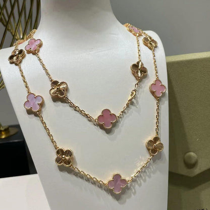 [Aurelle Style]CLOVER 20 MOTIFS LASER PINK MOP NECKLACE