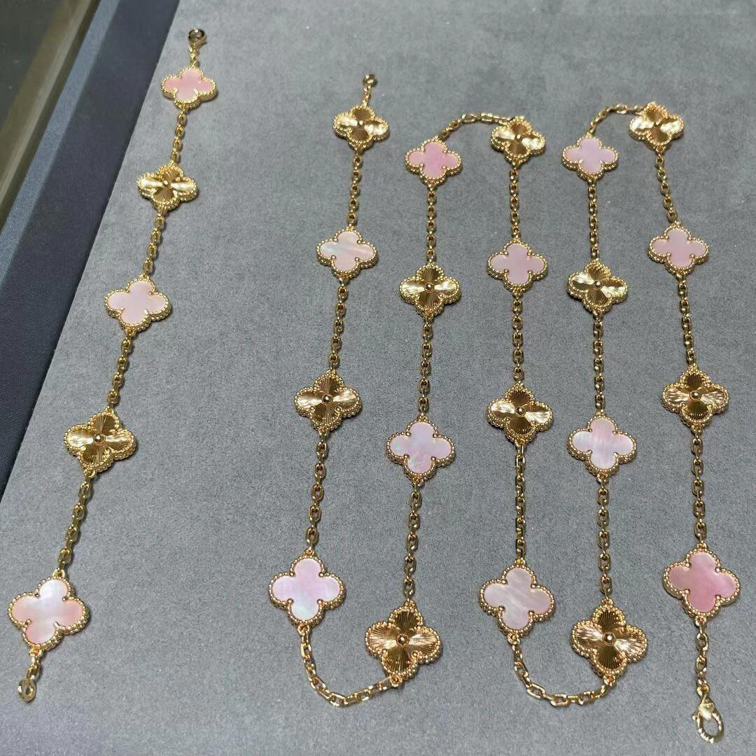 [Aurelle Style]CLOVER 20 MOTIFS LASER PINK MOP NECKLACE