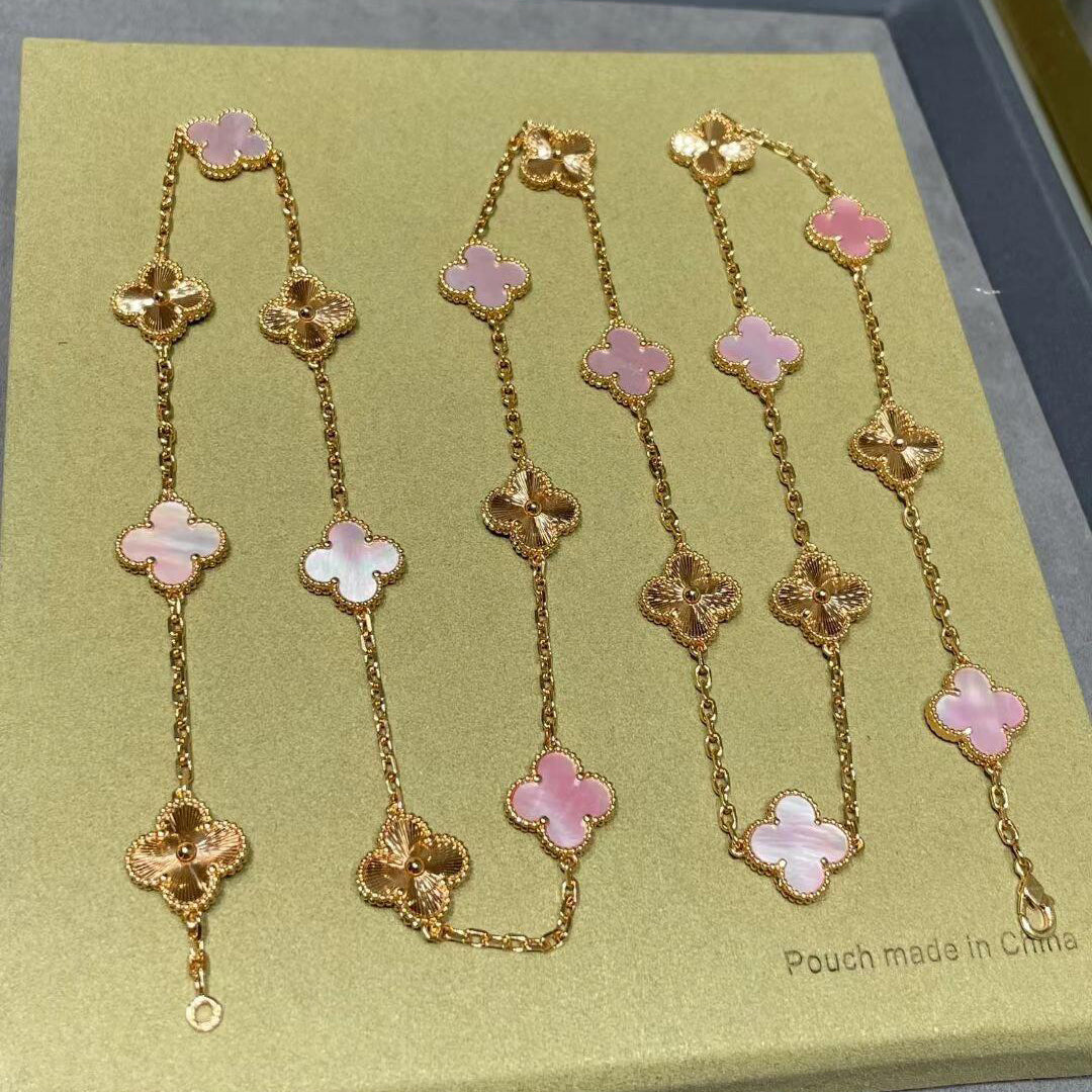 [Aurelle Style]CLOVER 20 MOTIFS LASER PINK MOP NECKLACE