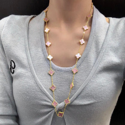 [Aurelle Style]CLOVER 20 MOTIFS PINK MOP NECKLACE
