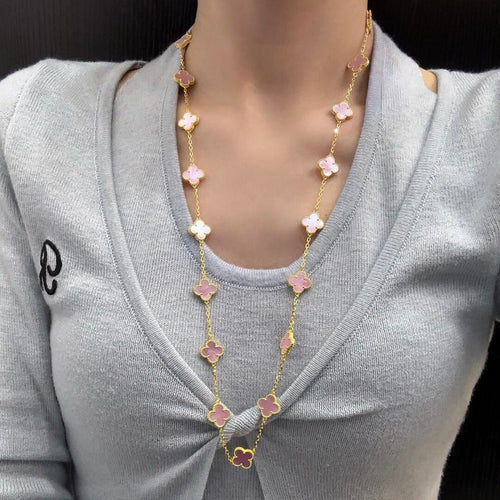 [Aurelle Style]CLOVER 20 MOTIFS PINK MOP NECKLACE