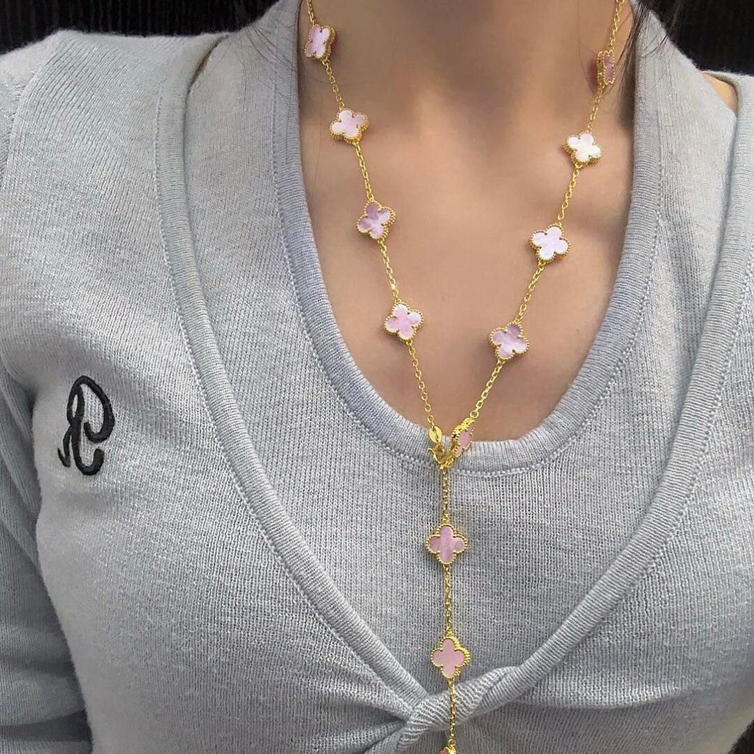 [Aurelle Style]CLOVER 20 MOTIFS PINK MOP NECKLACE
