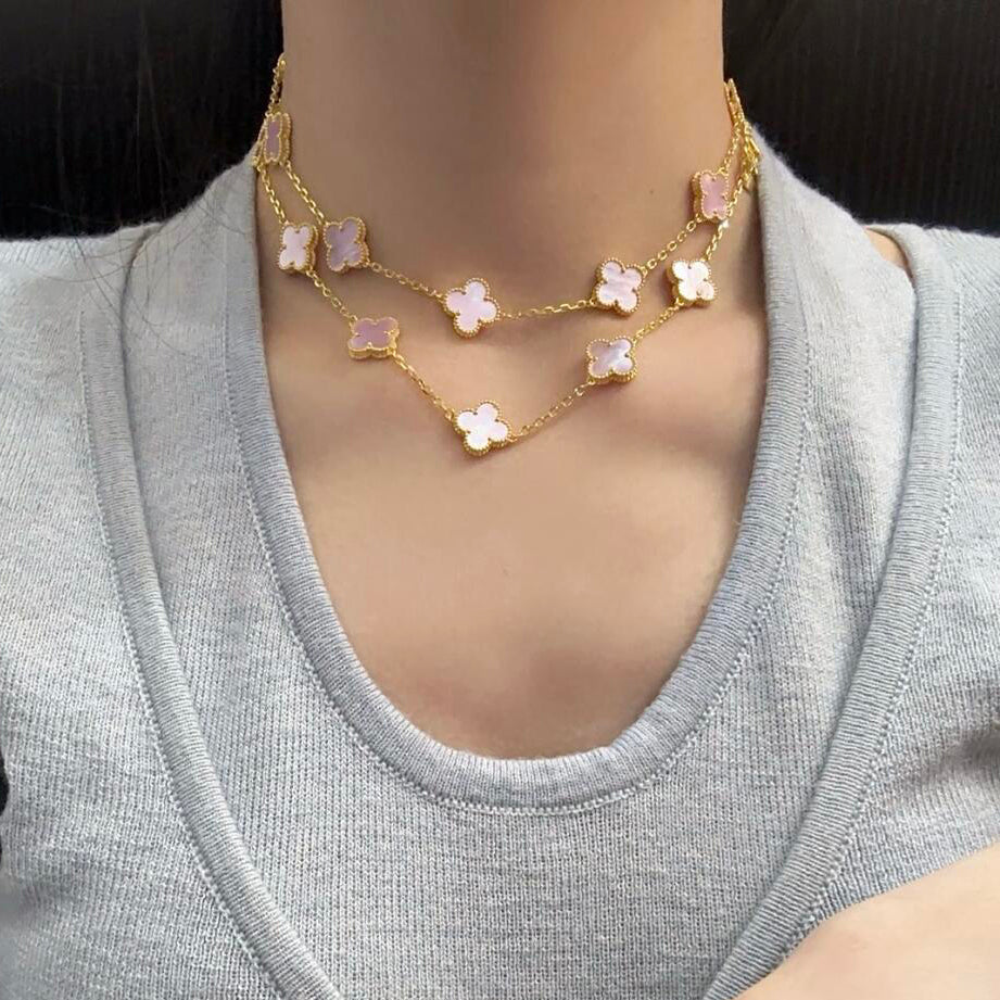 [Aurelle Style]CLOVER 20 MOTIFS PINK MOP NECKLACE