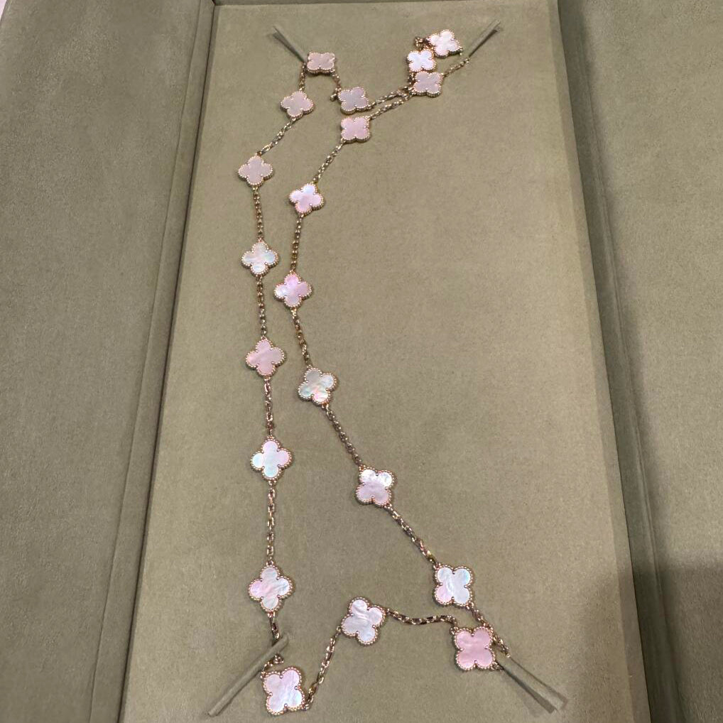 [Aurelle Style]CLOVER 20 MOTIFS PINK MOP NECKLACE