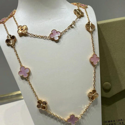 [Aurelle Style]CLOVER 20 MOTIFS LASER PINK MOP NECKLACE