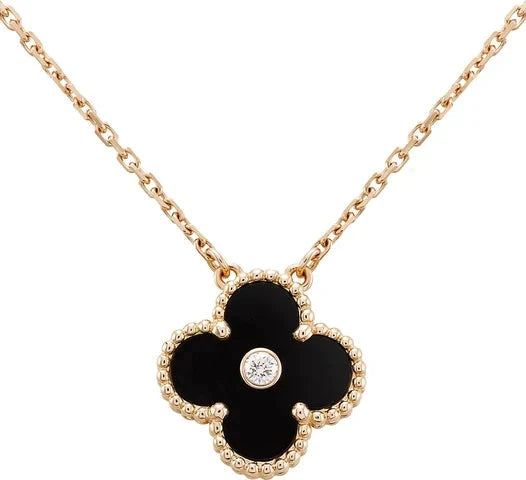 [Aurelle Style]CLOVER 15MM DIAMOND ONYX NECKLACE