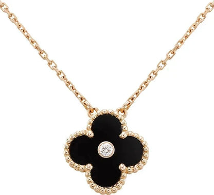 [Aurelle Style]CLOVER 15MM DIAMOND ONYX NECKLACE