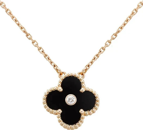 [Aurelle Style]CLOVER 15MM DIAMOND ONYX NECKLACE