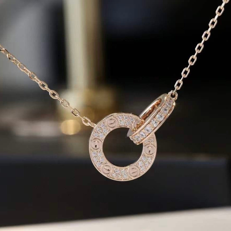 [Aurelle Style]LOVE 7.6MM NECKLACE ROSE GOLD AND SILVER  FULL DIAMOND