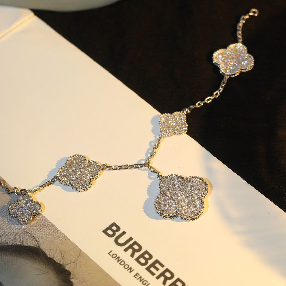 [Aurelle Style]CLOVER BRACELET 5 MOTIF SILVER DIAMOND PAVED