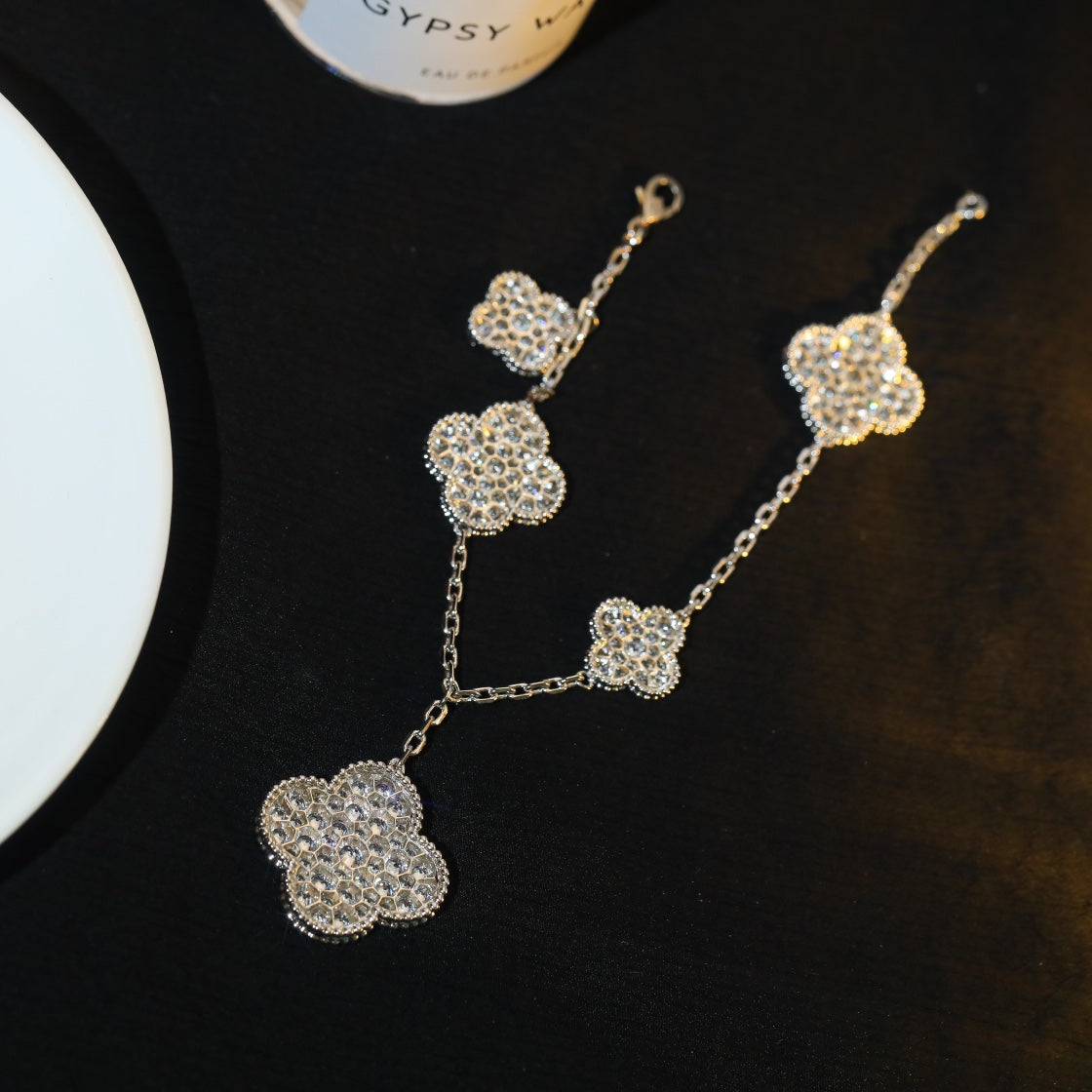 [Aurelle Style]CLOVER BRACELET 5 MOTIF SILVER DIAMOND PAVED