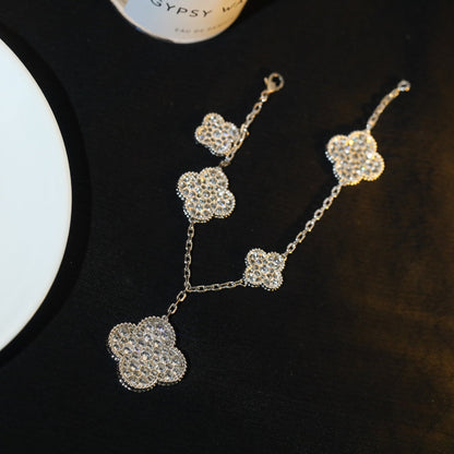[Aurelle Style]CLOVER BRACELET 5 MOTIF SILVER DIAMOND PAVED