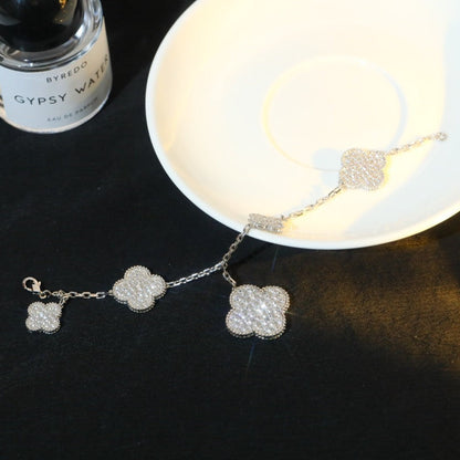 [Aurelle Style]CLOVER BRACELET 5 MOTIF SILVER DIAMOND PAVED