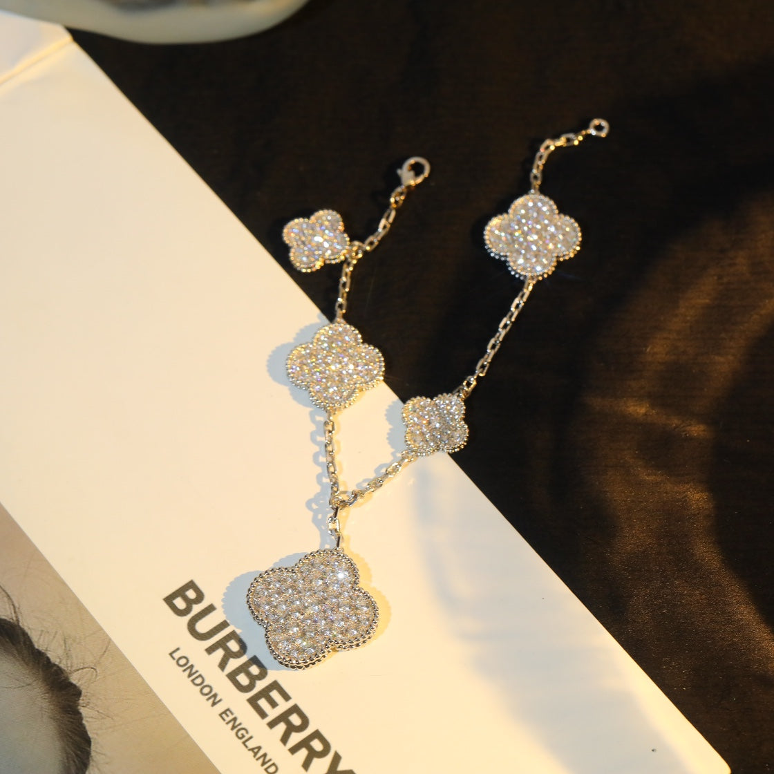 [Aurelle Style]CLOVER BRACELET 5 MOTIF SILVER DIAMOND PAVED