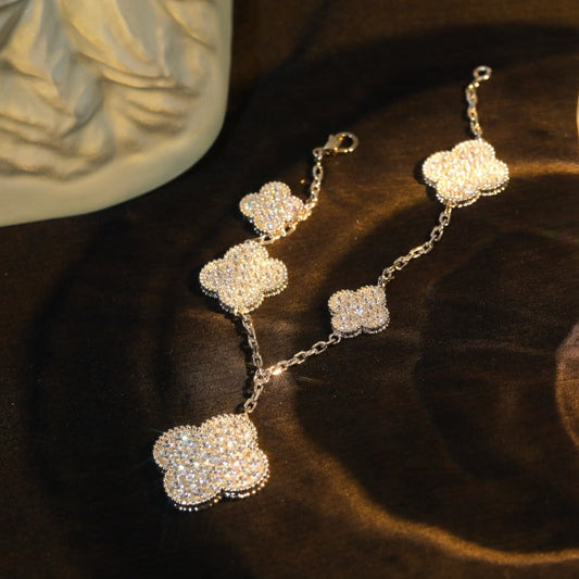 [Aurelle Style]CLOVER BRACELET 5 MOTIF SILVER DIAMOND PAVED