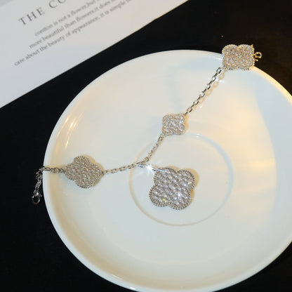 [Aurelle Style]CLOVER BRACELET 5 MOTIF SILVER DIAMOND PAVED