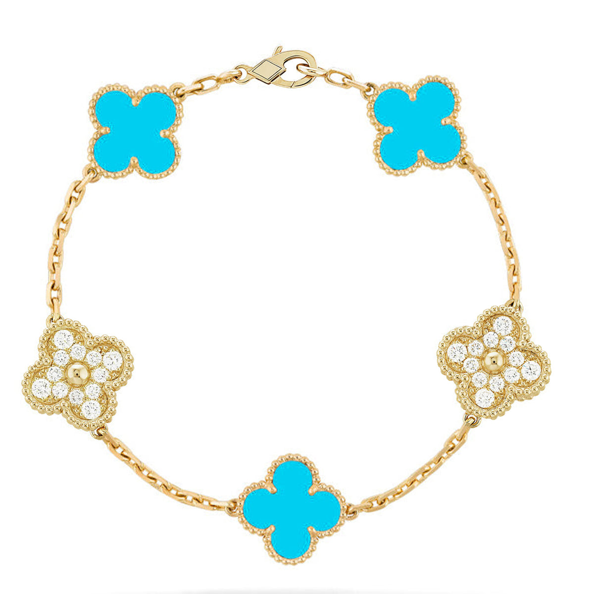 [Aurelle Style] CLOVER 5 MOTIF TURQUOISE BRACELET COLLECTION