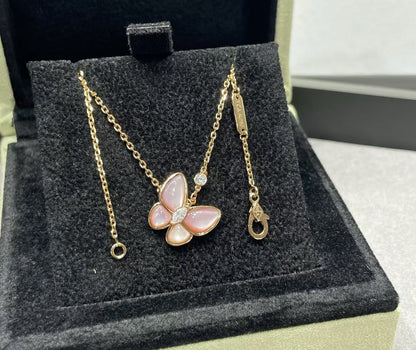 [TOP]BUTTERFLY PINK MOTHER-OF-PEARL DIAMOND NECKLACE
