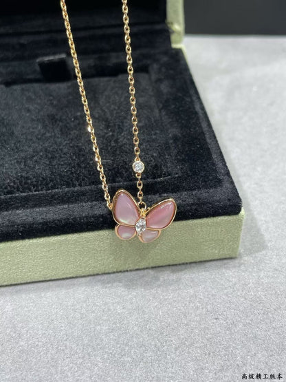 [TOP]BUTTERFLY PINK MOTHER-OF-PEARL DIAMOND NECKLACE