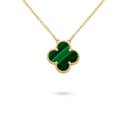 [Aurelle Style]CLOVER 15MM MALACHITE SINGLE FLOWER  NECKLACE