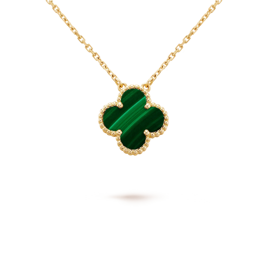 [Aurelle Style]CLOVER 15MM MALACHITE SINGLE FLOWER  NECKLACE