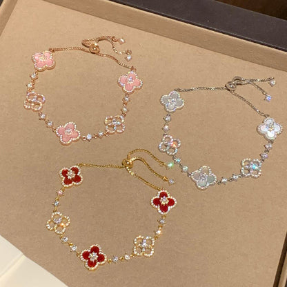[Aurelle Style]CLOVER 5 MOTIF PINK BLUE RED WHITE BRACELET