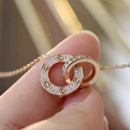 [Aurelle Style]LOVE 7.6MM NECKLACE ROSE GOLD AND SILVER  FULL DIAMOND