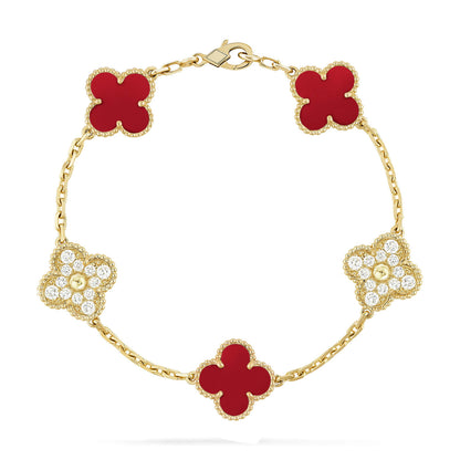 [Aurelle Style] CLOVER 5 MOTIF RED CORNELIAN BRACELET COLLECTION