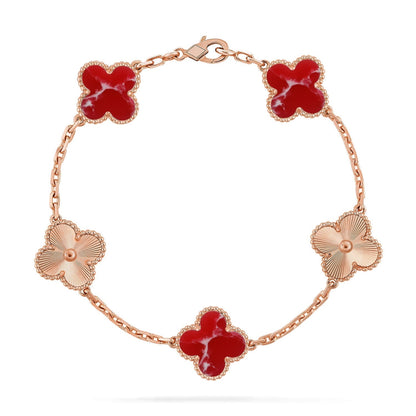 [Aurelle Style]CLOVER 5 MOTIF RED PATTERN BRACELET COLLECTION