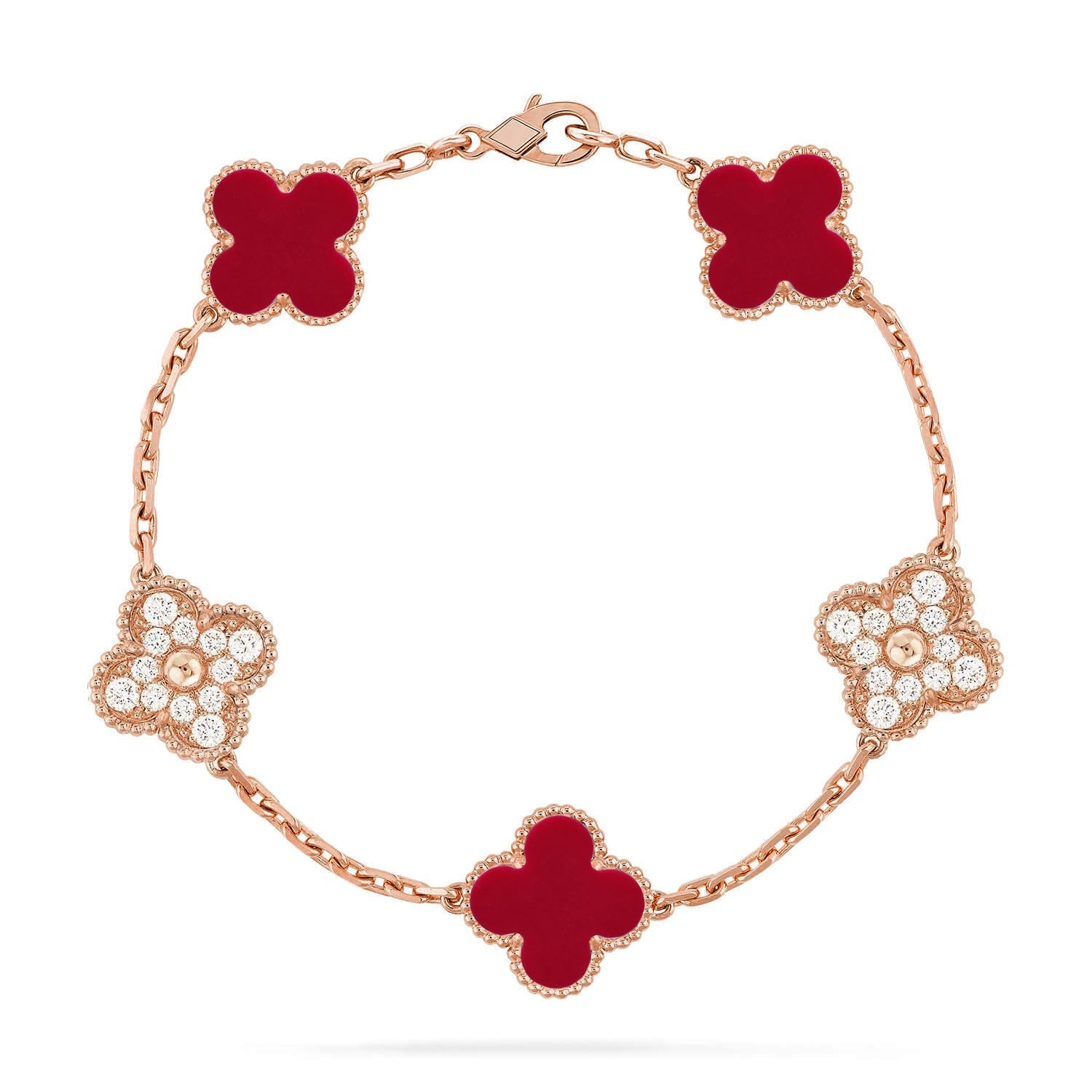 [Aurelle Style] CLOVER 5 MOTIF RED CORNELIAN BRACELET COLLECTION