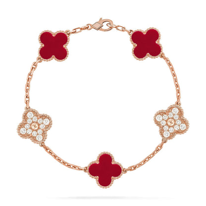 [Aurelle Style] CLOVER 5 MOTIF RED CORNELIAN BRACELET COLLECTION