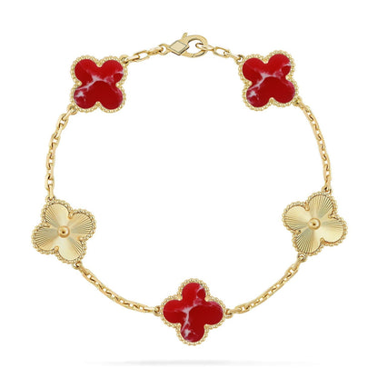 [Aurelle Style]CLOVER 5 MOTIF RED PATTERN BRACELET COLLECTION