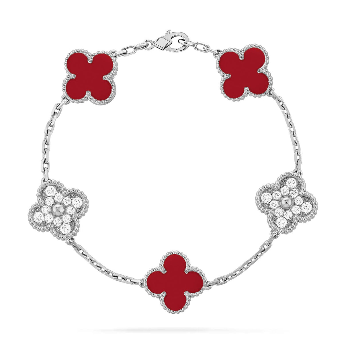 [Aurelle Style] CLOVER 5 MOTIF RED CORNELIAN BRACELET COLLECTION