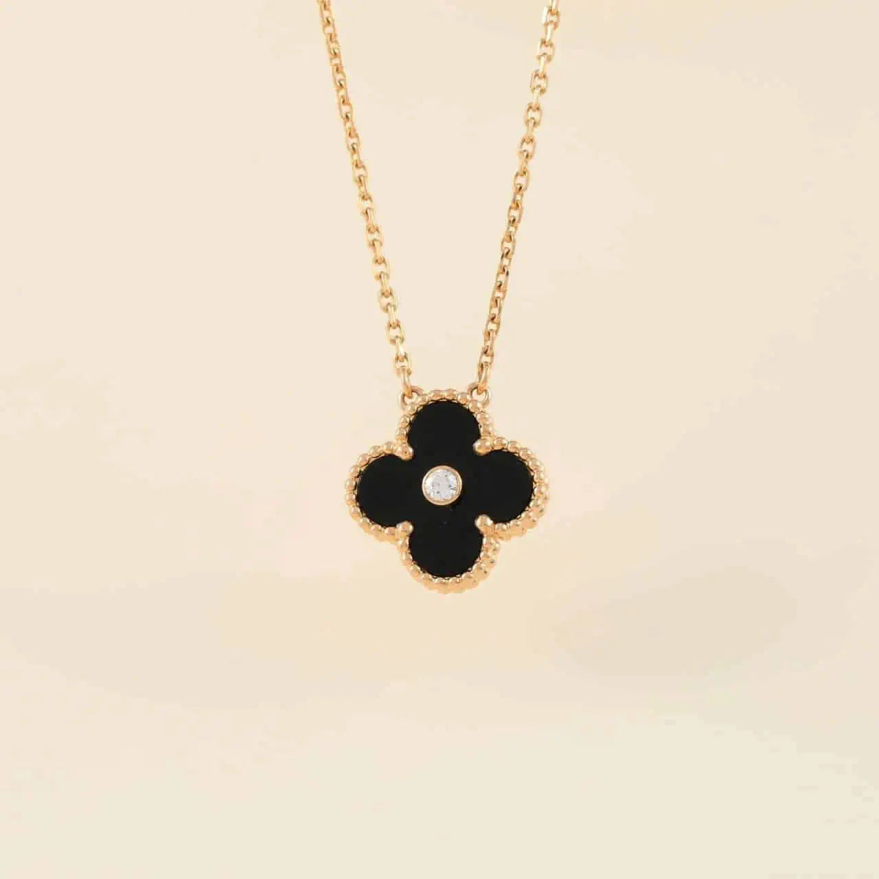 [Aurelle Style]CLOVER 15MM DIAMOND ONYX NECKLACE